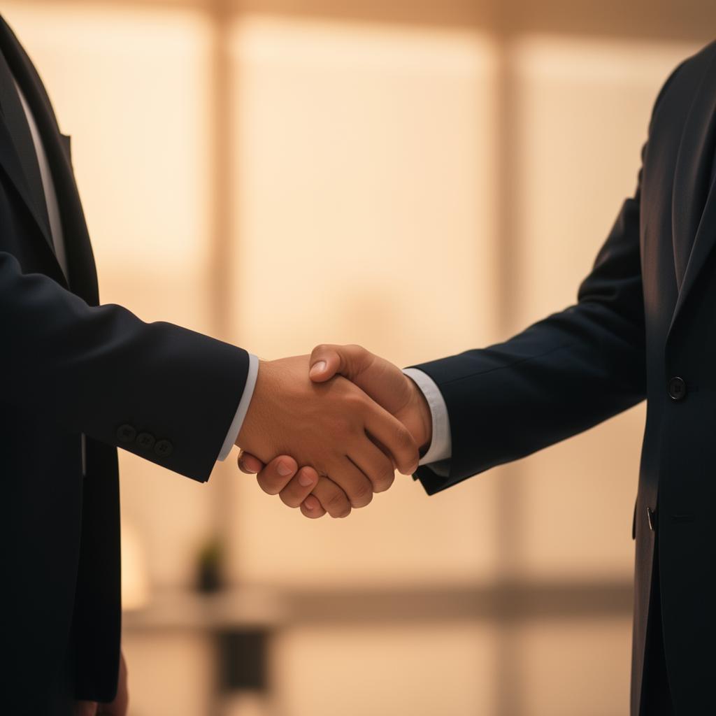 Two people shaking hands in partnership